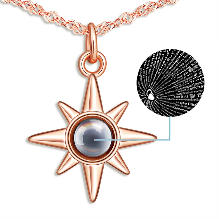 Eight Awn Star Projection Necklace 100 Languages I Love You Sterling Silver Jewelry Rose Gold