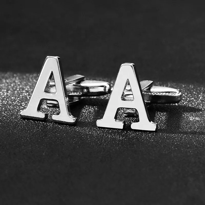 Серебряные 26 Английских Букв глянцевые мужские запонки оптовая продажа персонализированные французские для рубашек