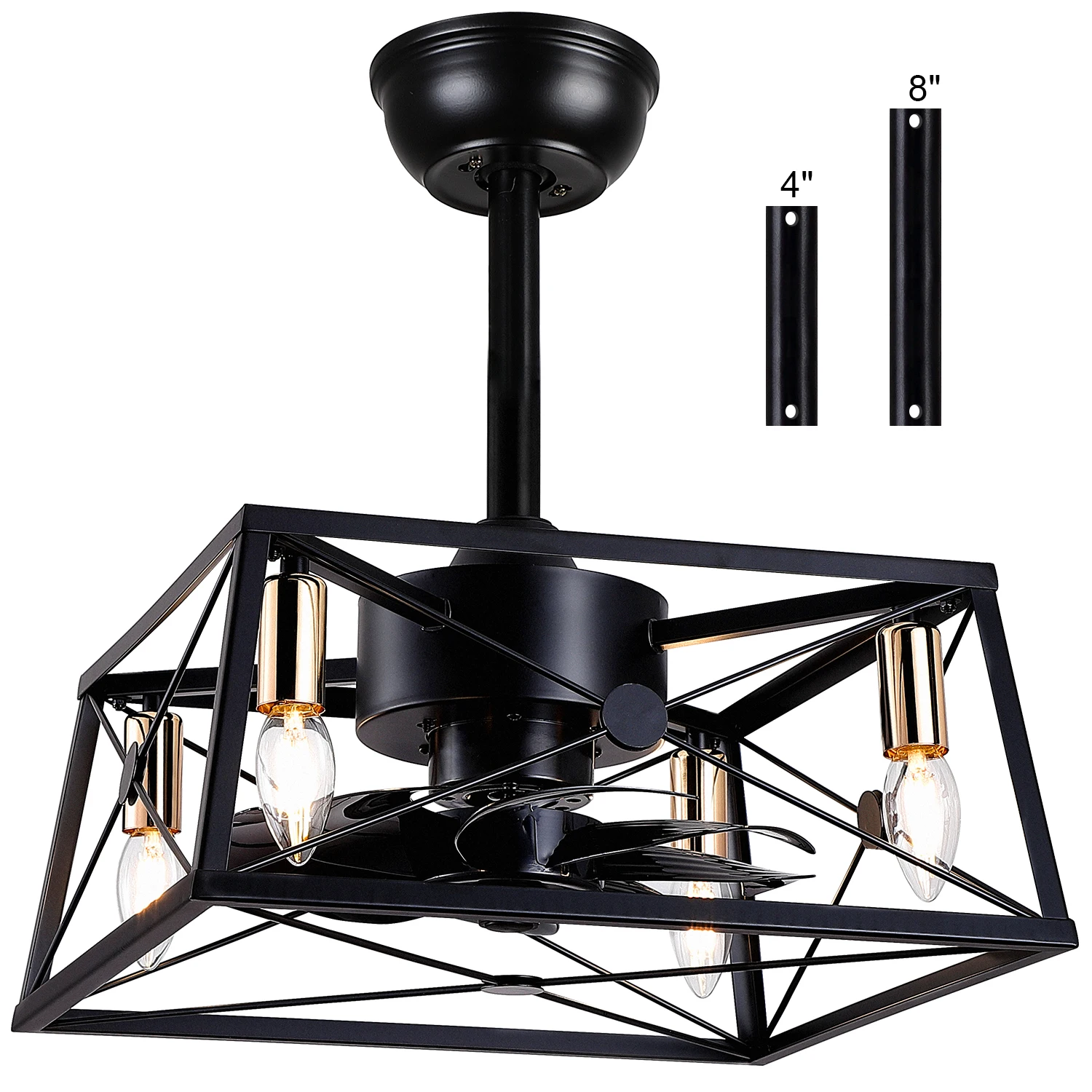 Copper Motor Black Vintage Decorative Caged Ceiling Fan Remote Control Industrial Style Bladeless Led Ceiling Fan With Light