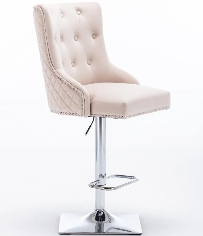 
 Новый стильный барный стул кремового цвета с прямоугольной основой для ног и металлической основой  