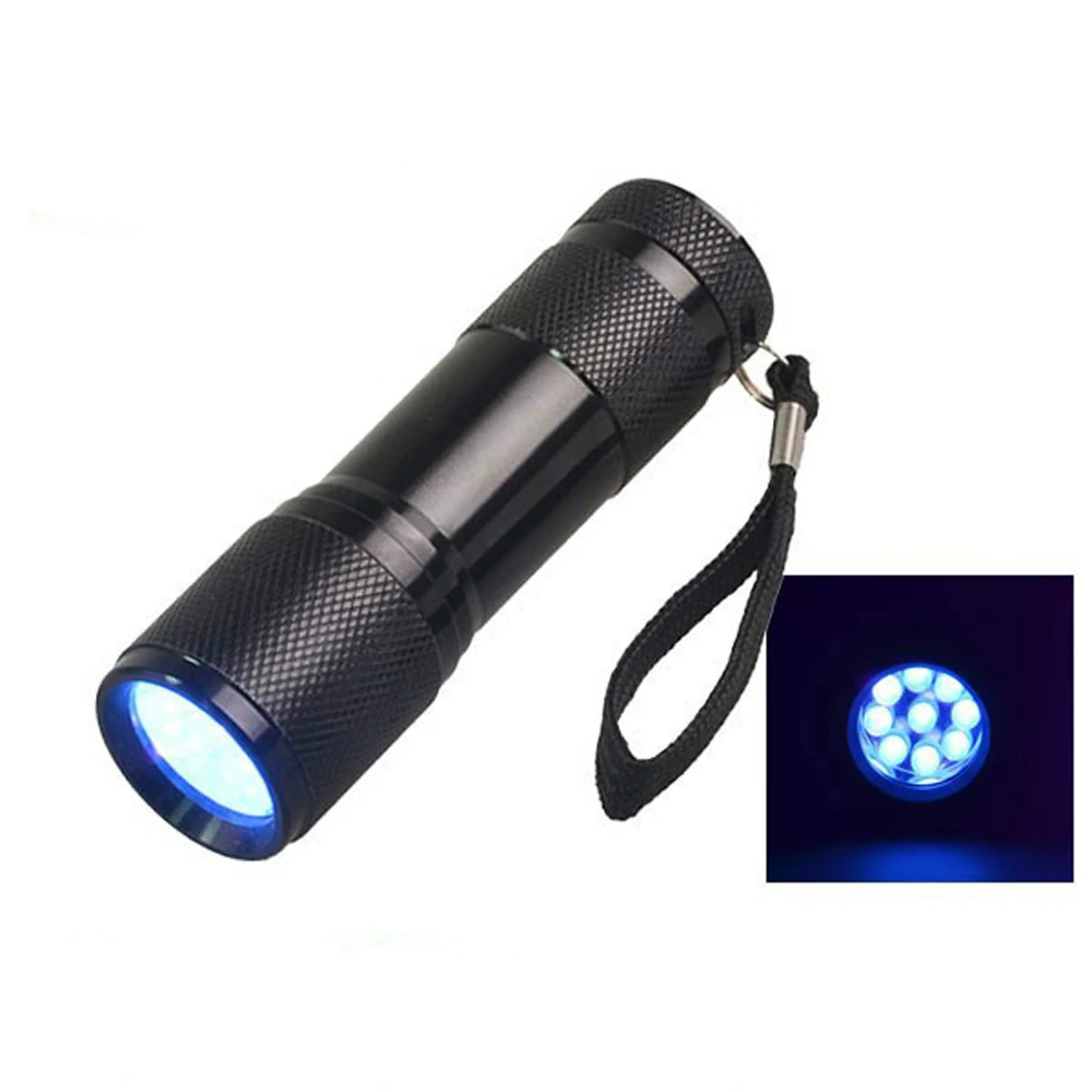 Mini Aluminum UV Ultra Violet 9 Led Flashlight Blacklight Torch Light Lamp