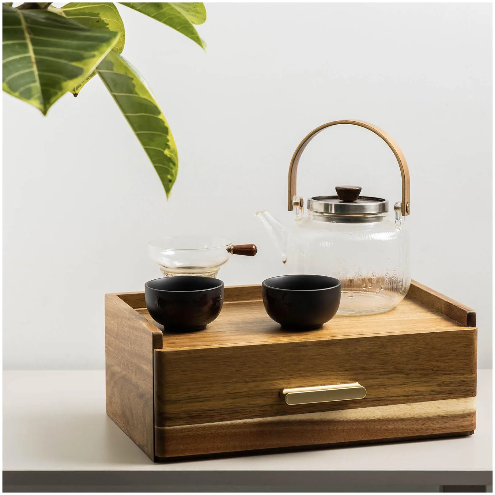 Teabag Holder Container Box for Countertop Acacia Wood Tea Bag Organizer Tea Organizer and Storage Box Tea Bags Storage Drawer