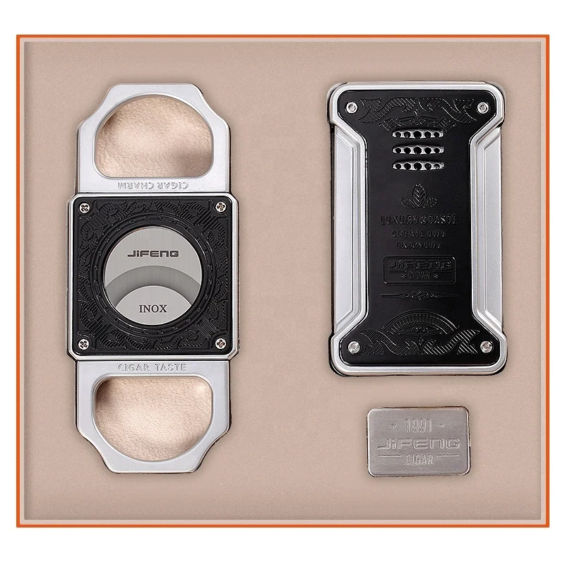 JIFENG JF-TZ210 cigar accessories gift set metal single torch cigar lighter and cutter set 2 in 1 under 57 ring gauge