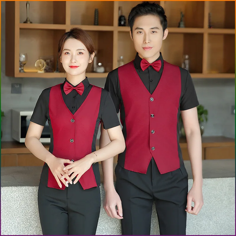 Пользовательский логотип дизайн с коротким рукавом униформа для кафе и уборки дома уборщик ресторана официант бантом