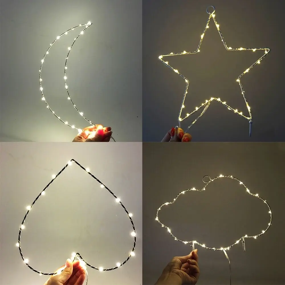 
iron star moon xmas tree rice led light decoration for holiday festival 