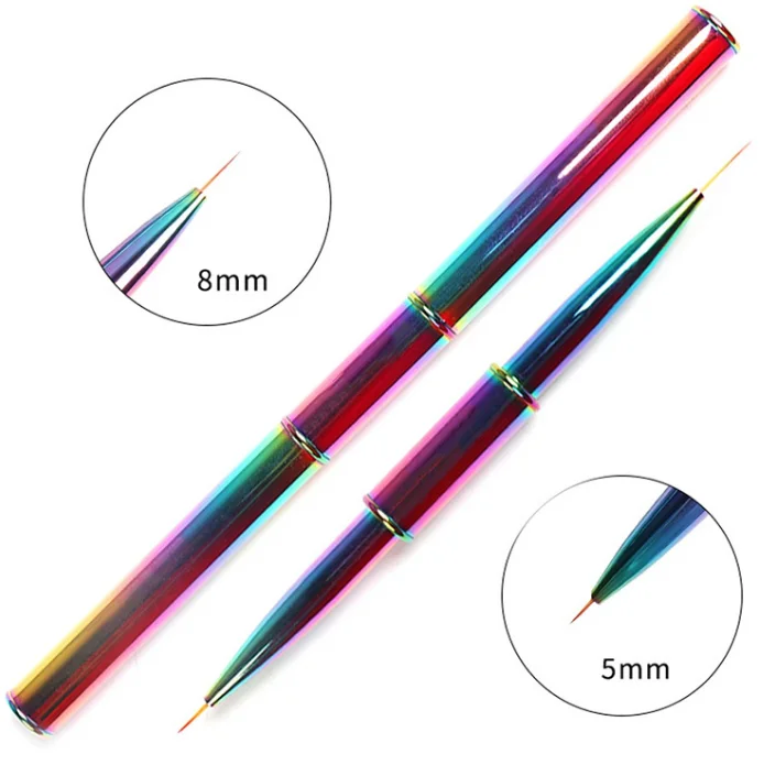 BIN high quality rainbow handle double head nail art line brushes