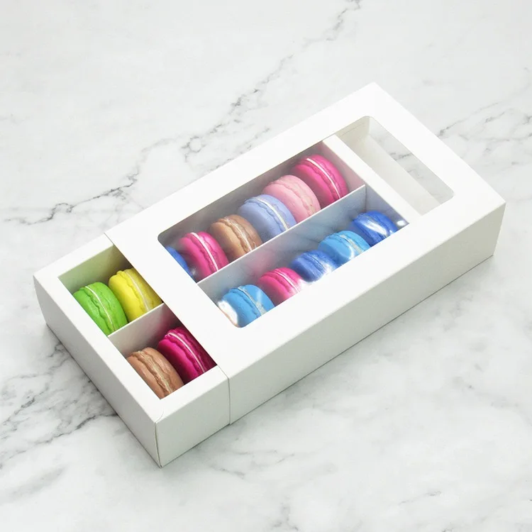 Rectangular Custom Food Bread Cake Candy Macaron Donuts Dessert White Doll Packaging Gift Paper Box With Clear Window Lid