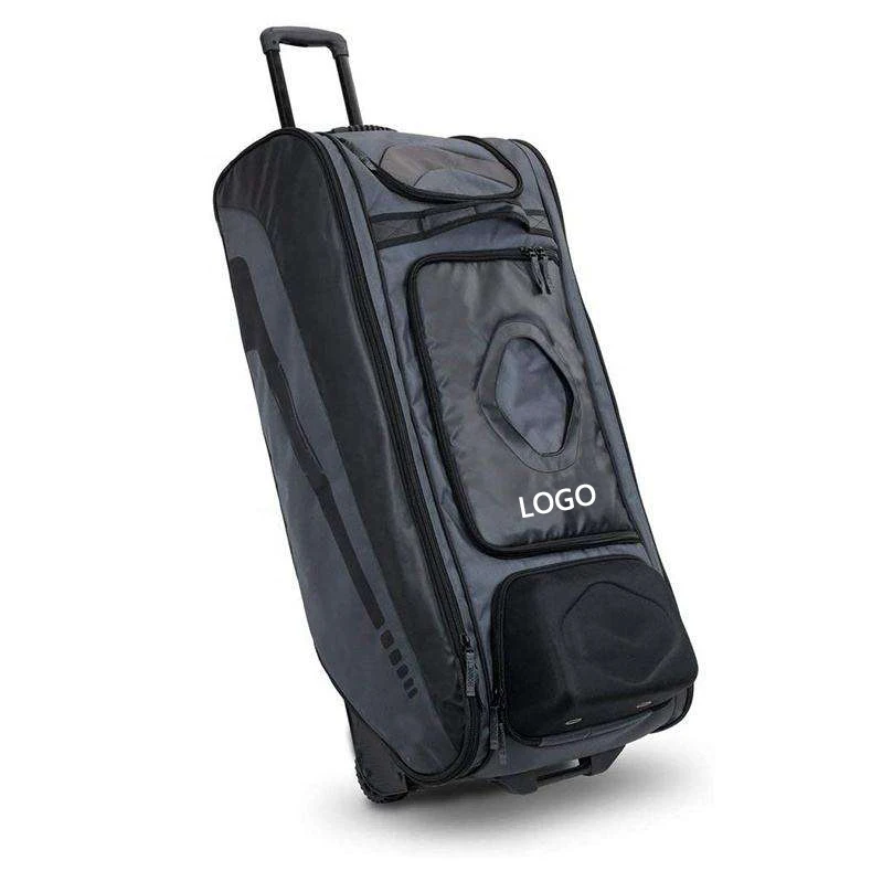 Custom Logo Polyester Baseball Bag with Wheels Base ball Bat Gloves Equipment Storage Bags Roller Sport Softball Accessories Bag