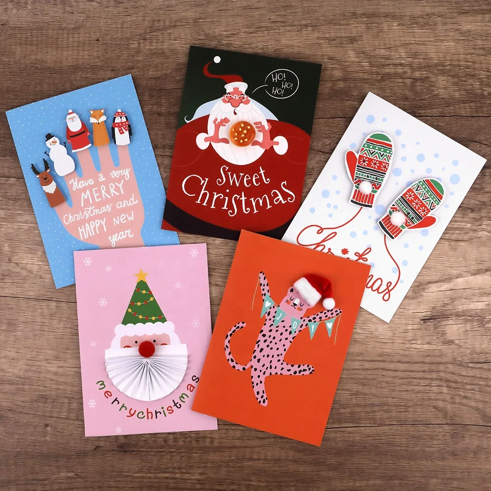 Custom Printing Personalized Designs Paper Handmade Folded Christmas Greeting Cards with Envelope