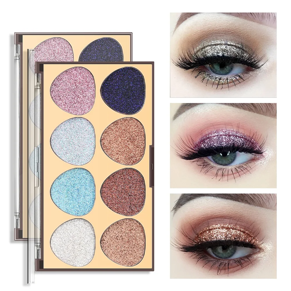 8 color wholesale diamond cute custom loose pressed shimmer matte glitter gel eyeshadow palettes liner eye shadow  pigmented
