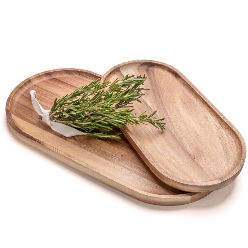 Customized Wholesale Wooden Serving Tray Plate Modern Solid Wood Storage Charcuterie Tray Acacia Wood Food Tray