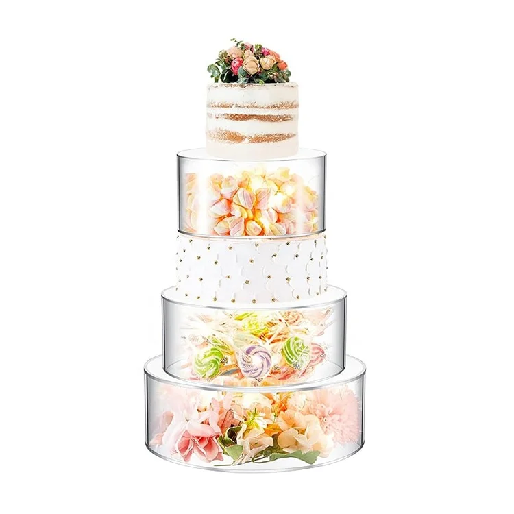 Acrylic Cake Stand Clear Fillable Cake Riser Round 3 Tier Case Cylinder Box for Christmas Wedding Birthday