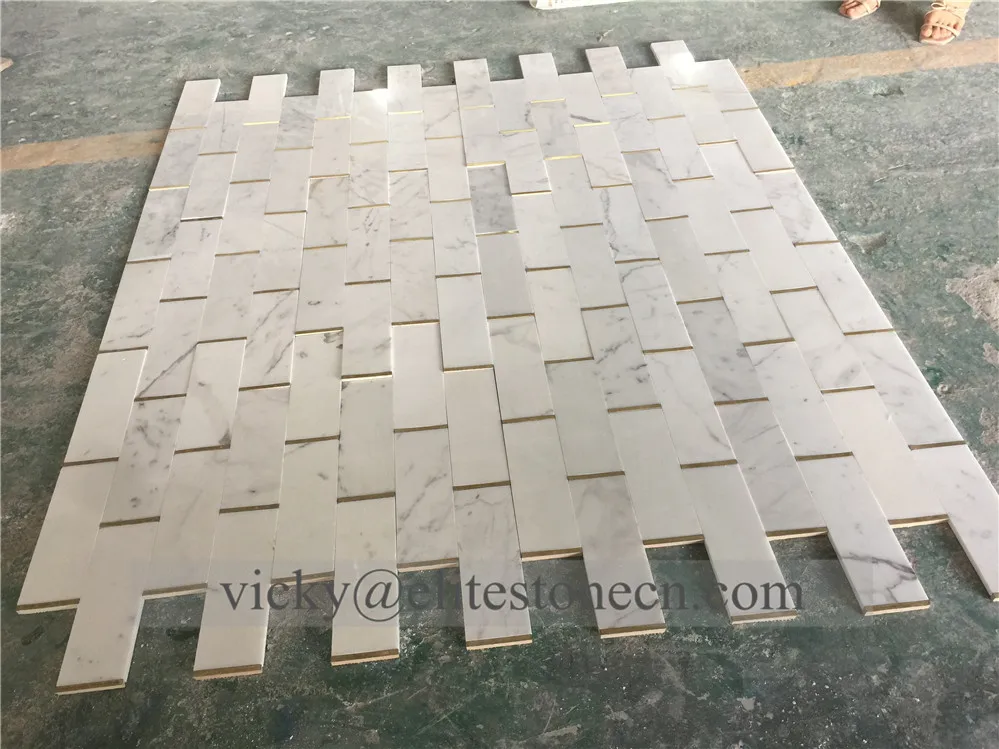 brick mosaic subway tile white marble mosaic inlay brass mosaic tile