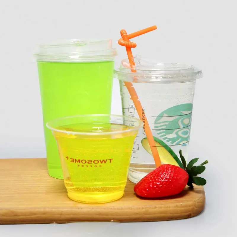 Custom Logo12oz 16Oz 20Oz 24Oz Disposable PET PLA Eco Strawless Plastic Cups Clear Beverage Coffee Cups With Lids For Shop Party