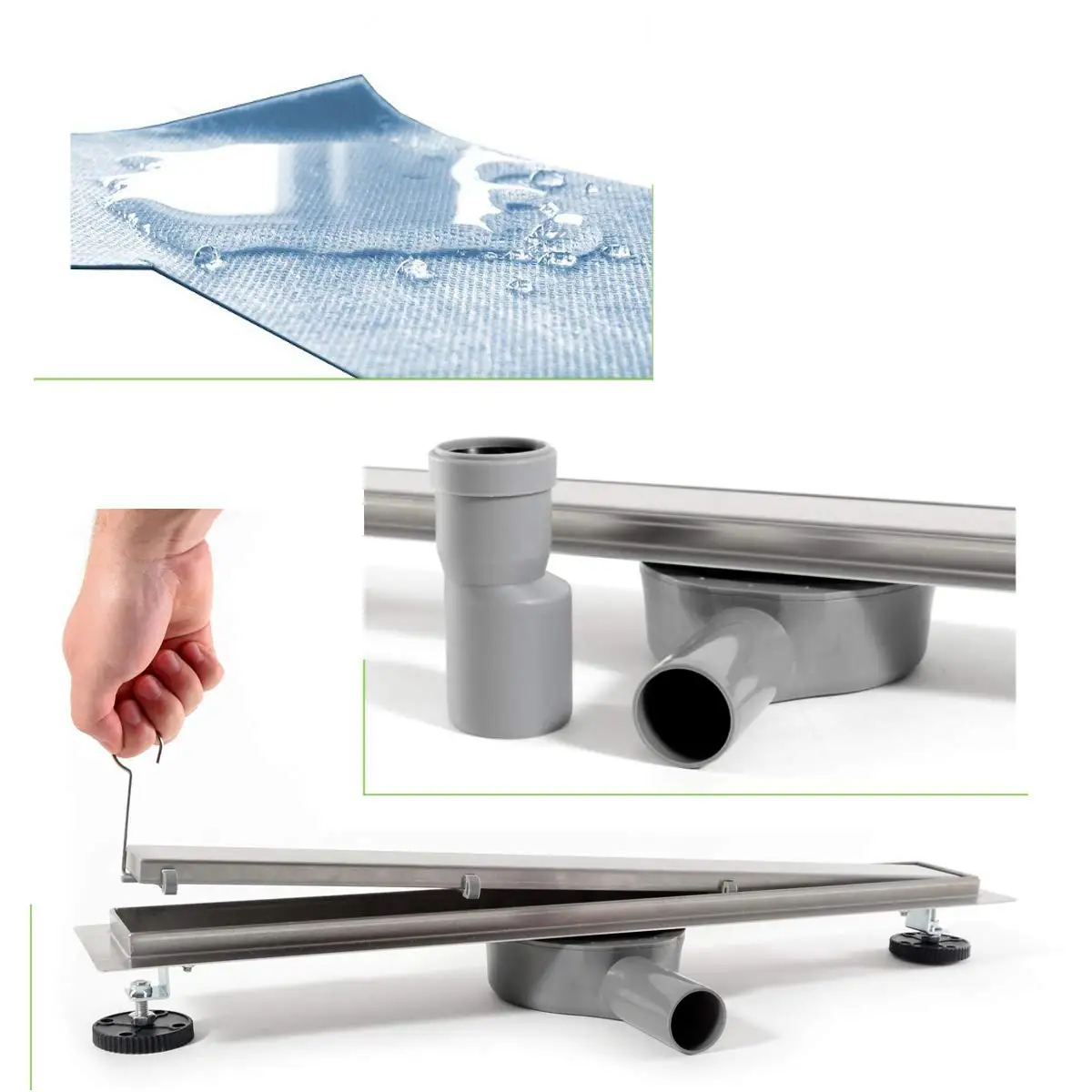 Shower Slim Drain 90 cm Tilable Stainless Steel Floor Drain Double-Sided Drain Self-Cleaning Siphon with Odour Stop Sizes 60-100