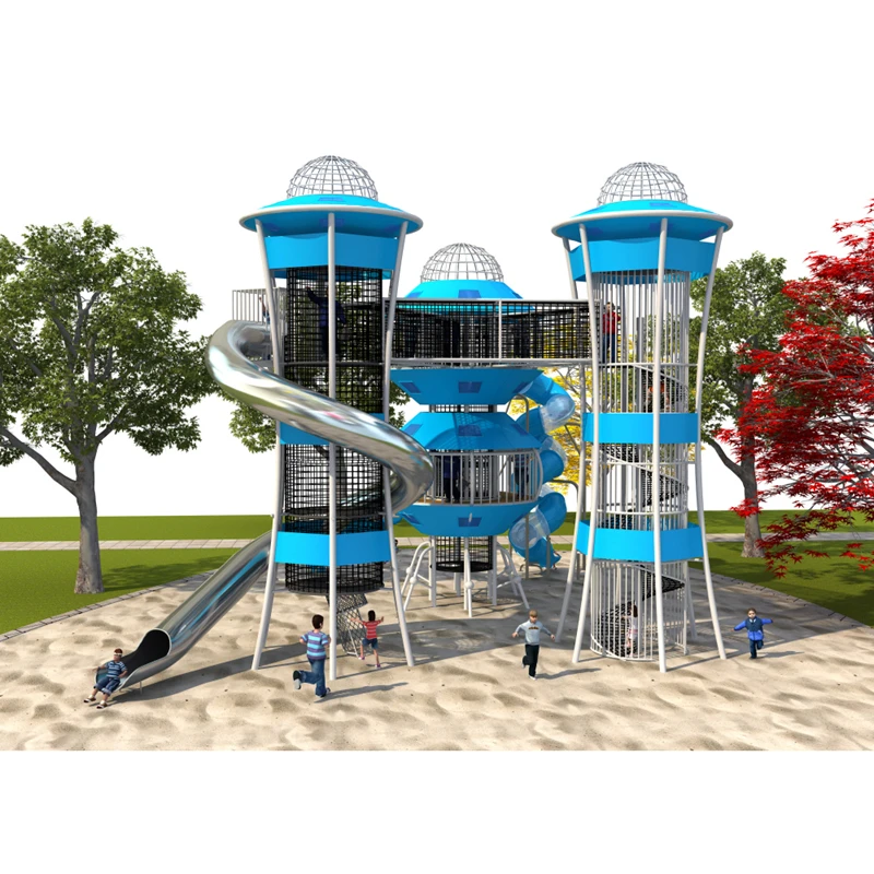 Multifunction cheap big children slides playground with rope climbing equipment