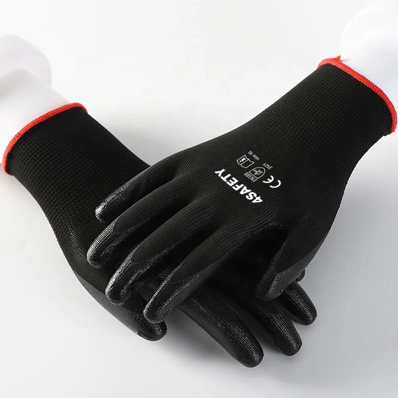 Oil Water Resistant Polyester Nitrile Coated Safety Gloves For Construction