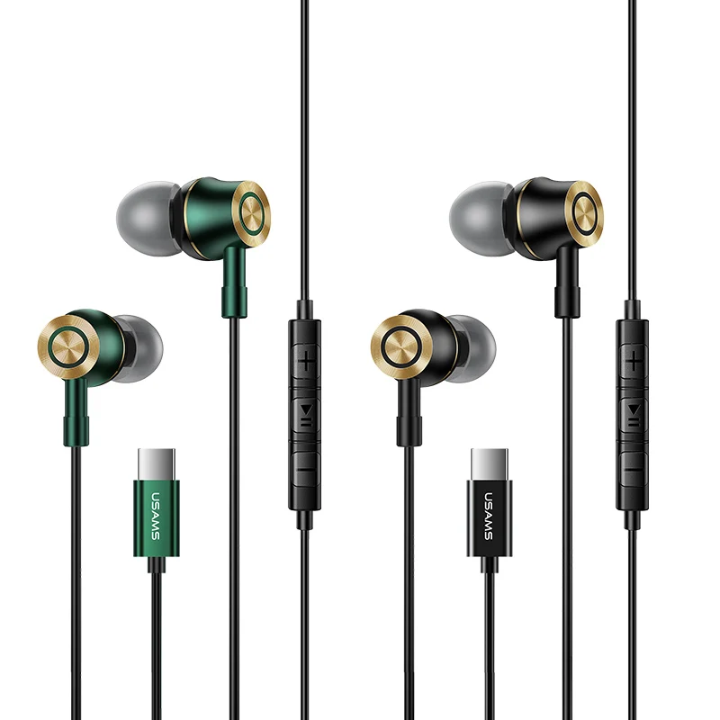 USAMS Wholesale High Quality EP-43 3.5mm In-ear Type-C  HIFI wired noise cancellation Audio headsets Wired Earphone