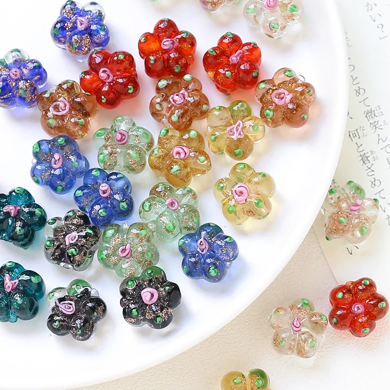 Handmade Gold sand Flower beads DIY Jewelry Bracelet and Necklace Beaded Accessories Mixed Color Loose Beads