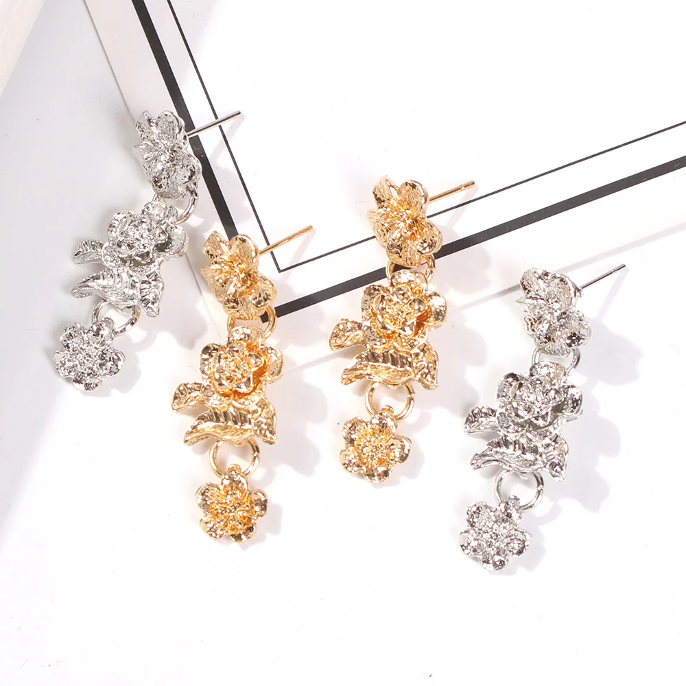 Fashion Style Pave 925 Flower Crystal Gold Clip On Earrings For Women