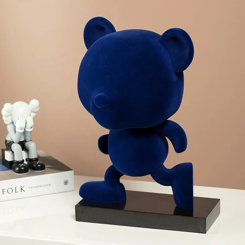 3D Light luxury Resin flocking bear ornaments in Md size model room floor sculpture art sales office hotel