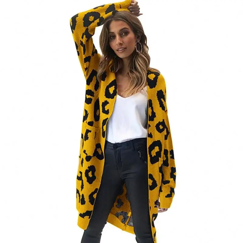 
12 Color Fall Winter Fashion Pockets Leopard Print Long Sleeve Casual Tops Knit Cardigan Coats Women Christmas Sweater 