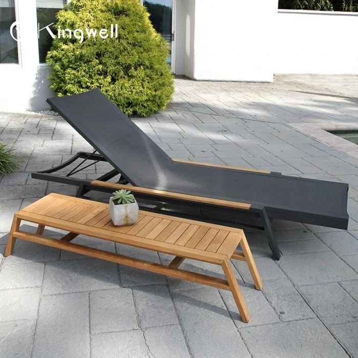Textilene Fabric Teak Outdoor Pool Chairs Sun Lounger Swimming