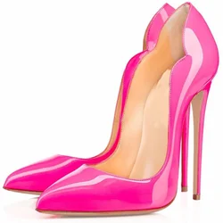 Plus Size Solid Color Patent Leather Point Toe Shallow Mouth Stiletto Heel Pumps Shoes For Women