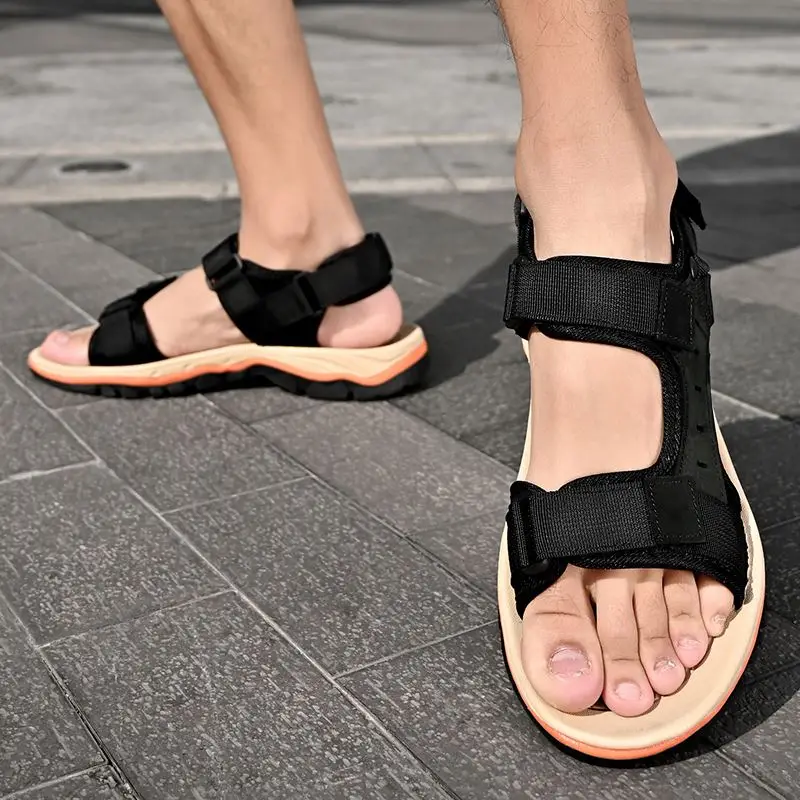 Sport Sandal Shoes For Men Genuine Leather With Webbing Woven Strap Buckle Sandals Men