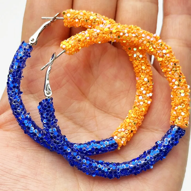 Wholesale School Spirit Game Day Hoops Earrings for Women 5.5cm Team Color Inspired Football Lightweight Sparkle Hoop Earrings