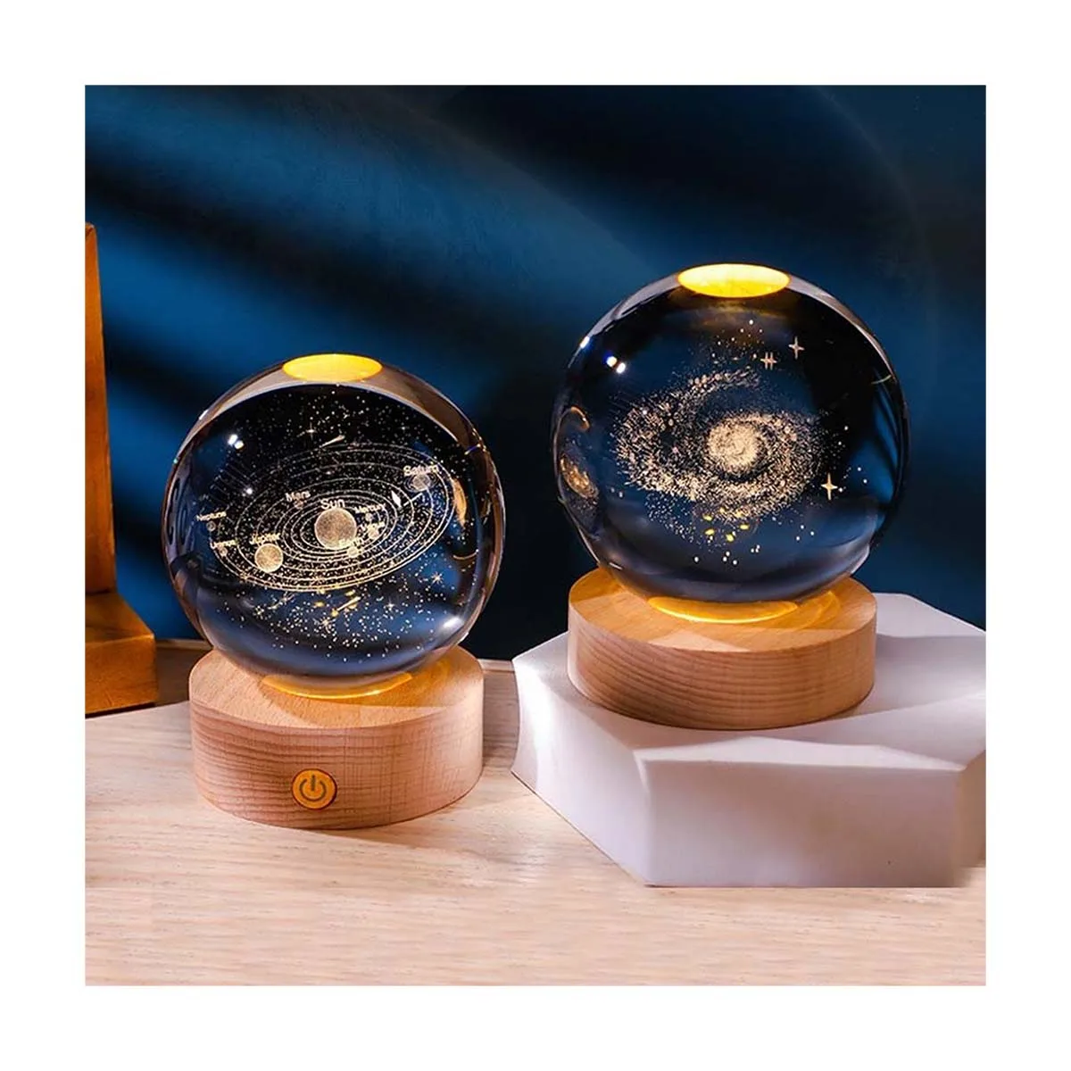 80mm astronaut  Glass Solar System Planet pattern led spheres Laser Engraved Galaxy 3d crystal ball with Night Lamp