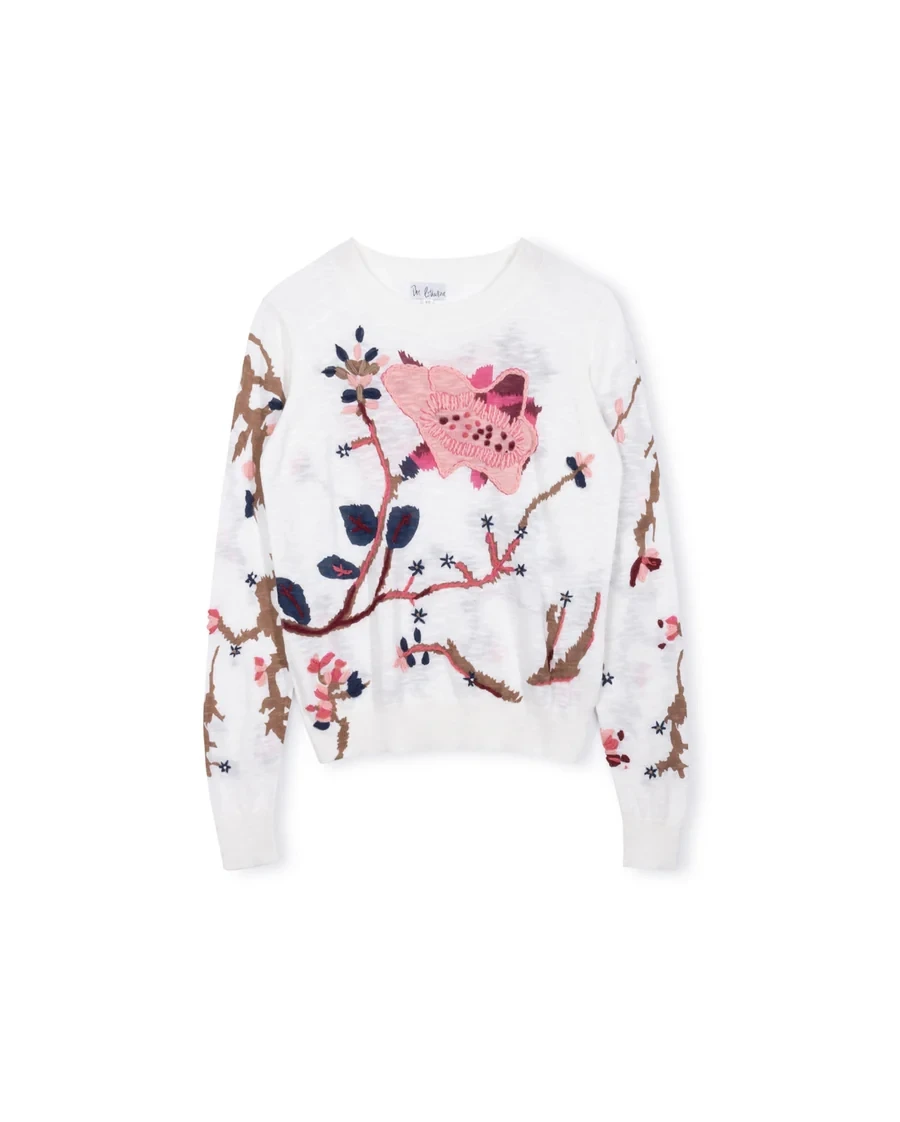 Custom Autumn Comfy Regular Long Sleeve Knitted Flower Top Fit Women Pullovers Sweater Ladies Jacquard Knit Sweater Manufacturer