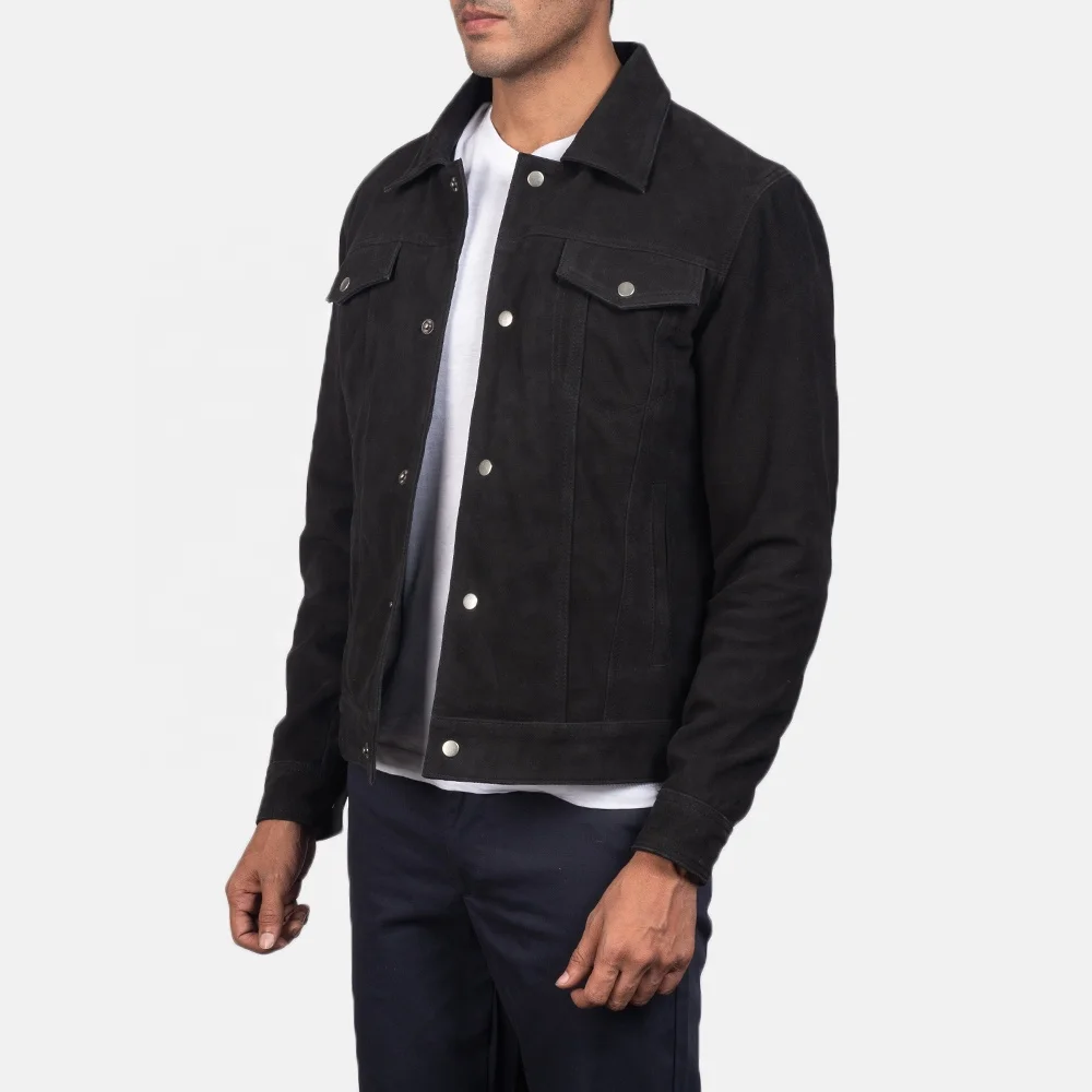 Men Custom Cotton Jeans Bomber Jacket with Front Pockets / Men Motorbike Jackets Quilted in Black