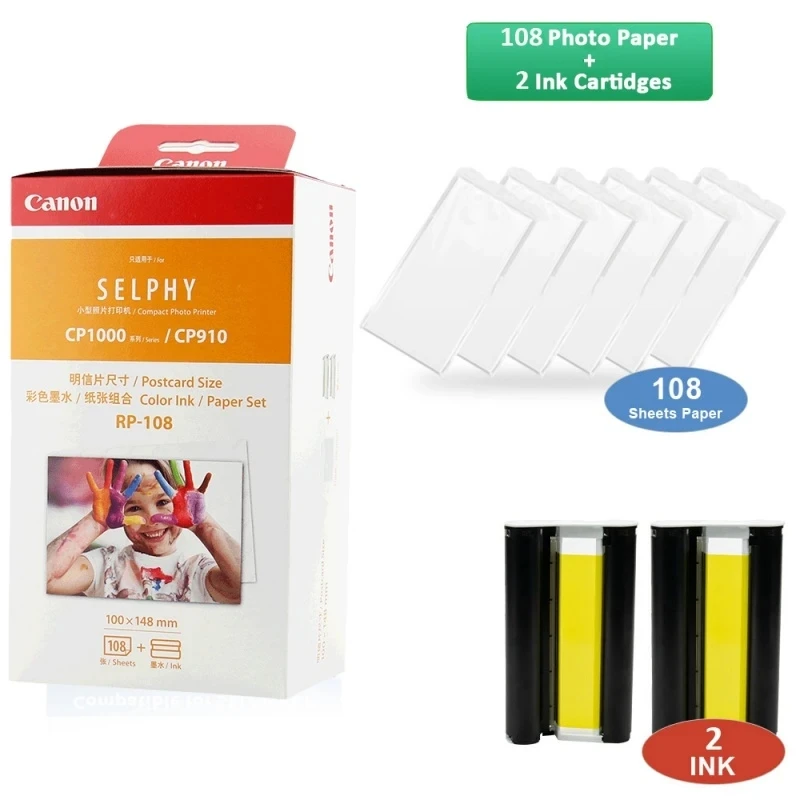 RP-108 фотобумага 100*148 мм (6 дюймов) добавляет 2 картриджа для принтера Can-on Selphy CP800 CP910 CP1200 CP1300
