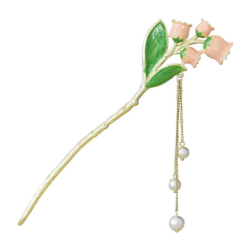 Vintage tassel fishtail flower golden chopstick pearl rhinestone metal chinese traditional hair pin hair sticks for women