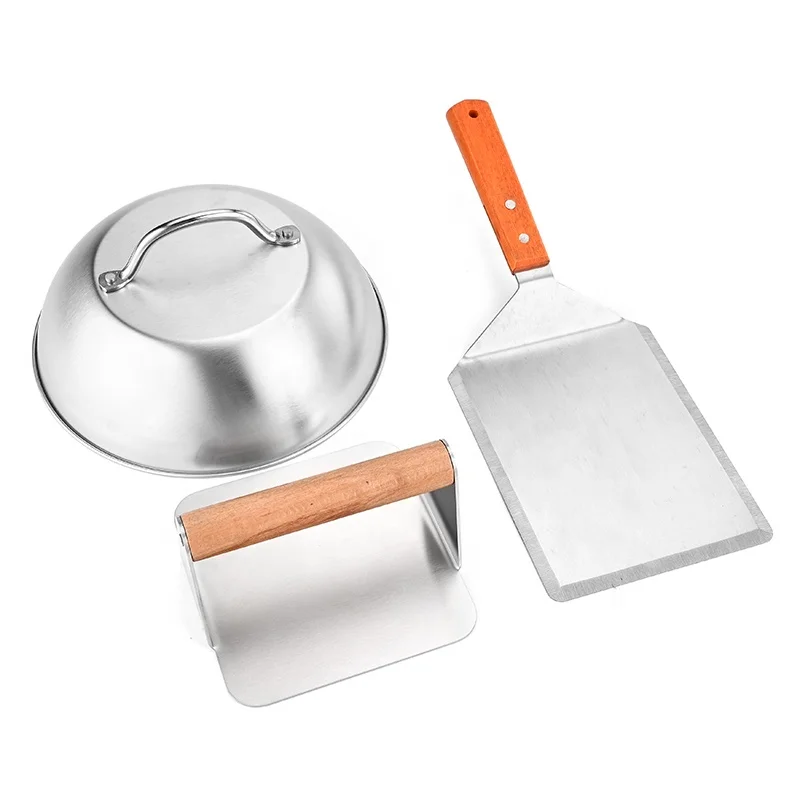 Hot Sell  Good Quality Stainless Steel Meat  Masher Convenient Kitchen Tools Hamburger Tools Set Presser Turner Pot Cover