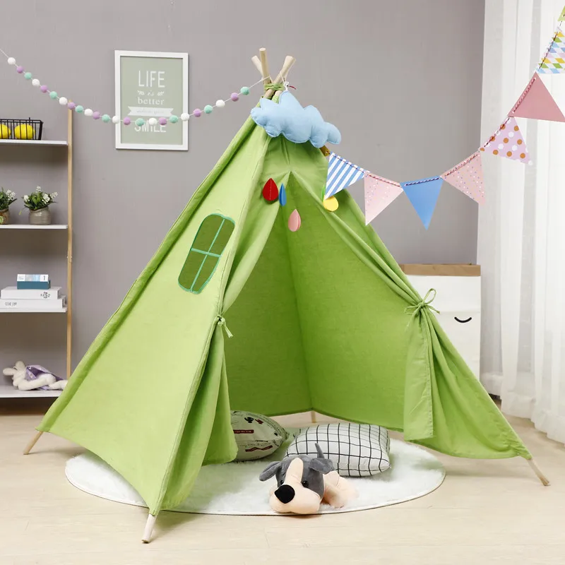 
For Indoor Outdoor 100% Cotton Canvas Children Play Tents House Wooden Boys Teepee Tent Kids 