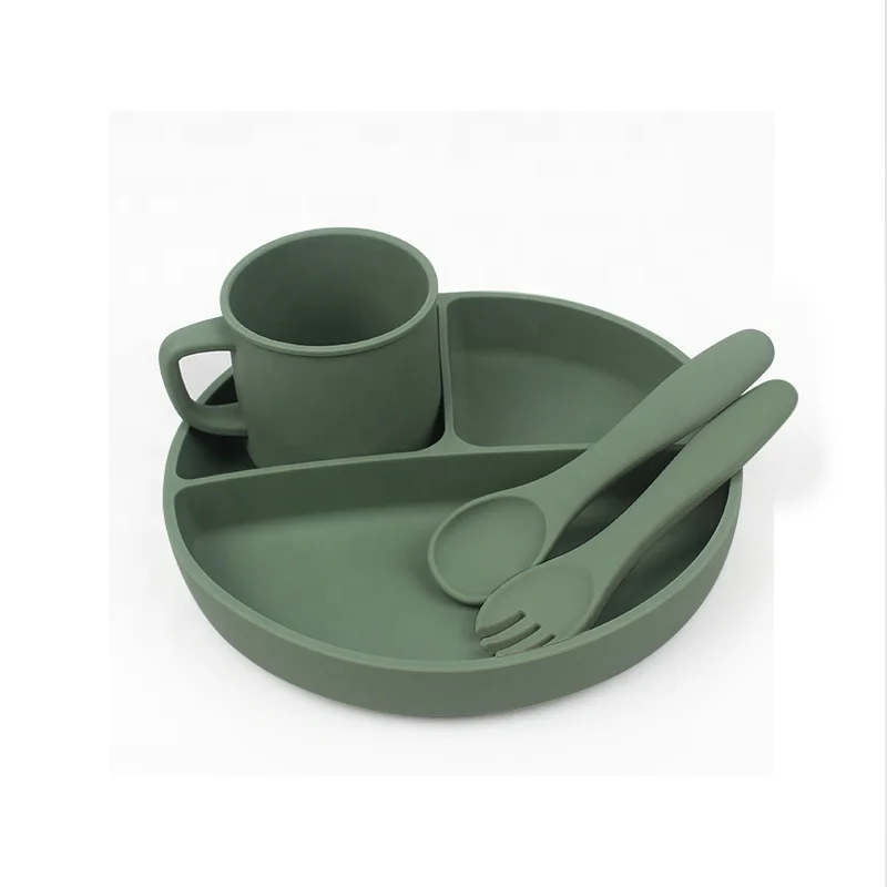 New arrived plate set bpa free solid food silicone baby feeding supplies for high chair