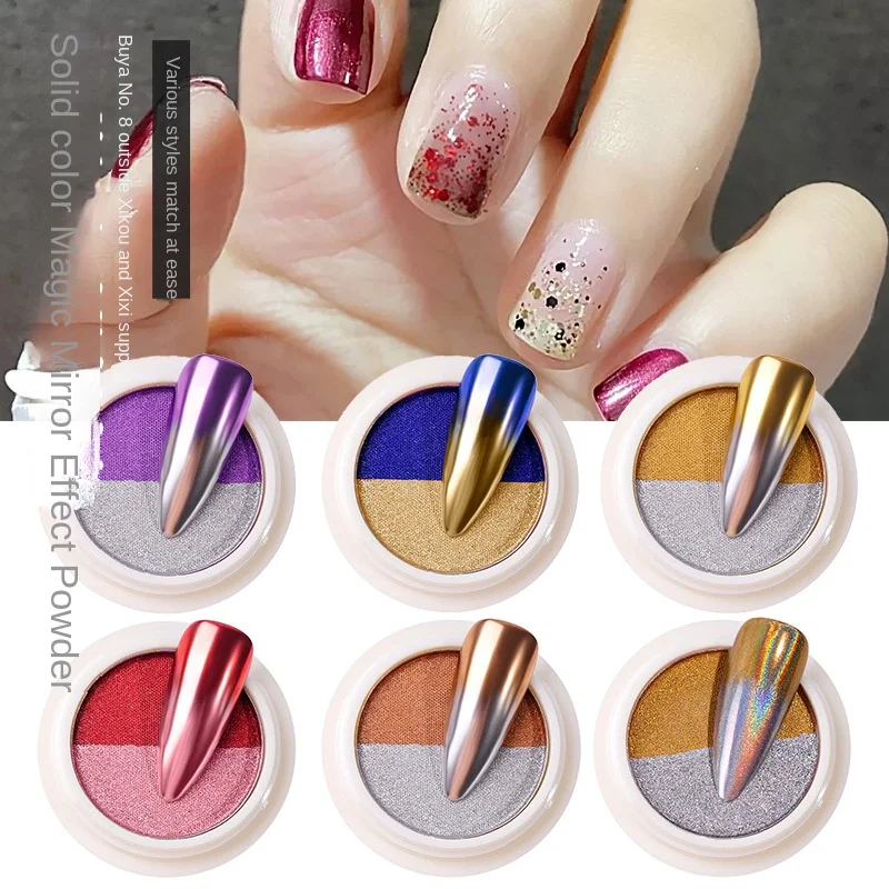 Nail Solid Magic Mirror Effect Powder Nail Two-Tone Laser Powder Wholesale Titanium Gold Nail Art Magic Mirror Powder