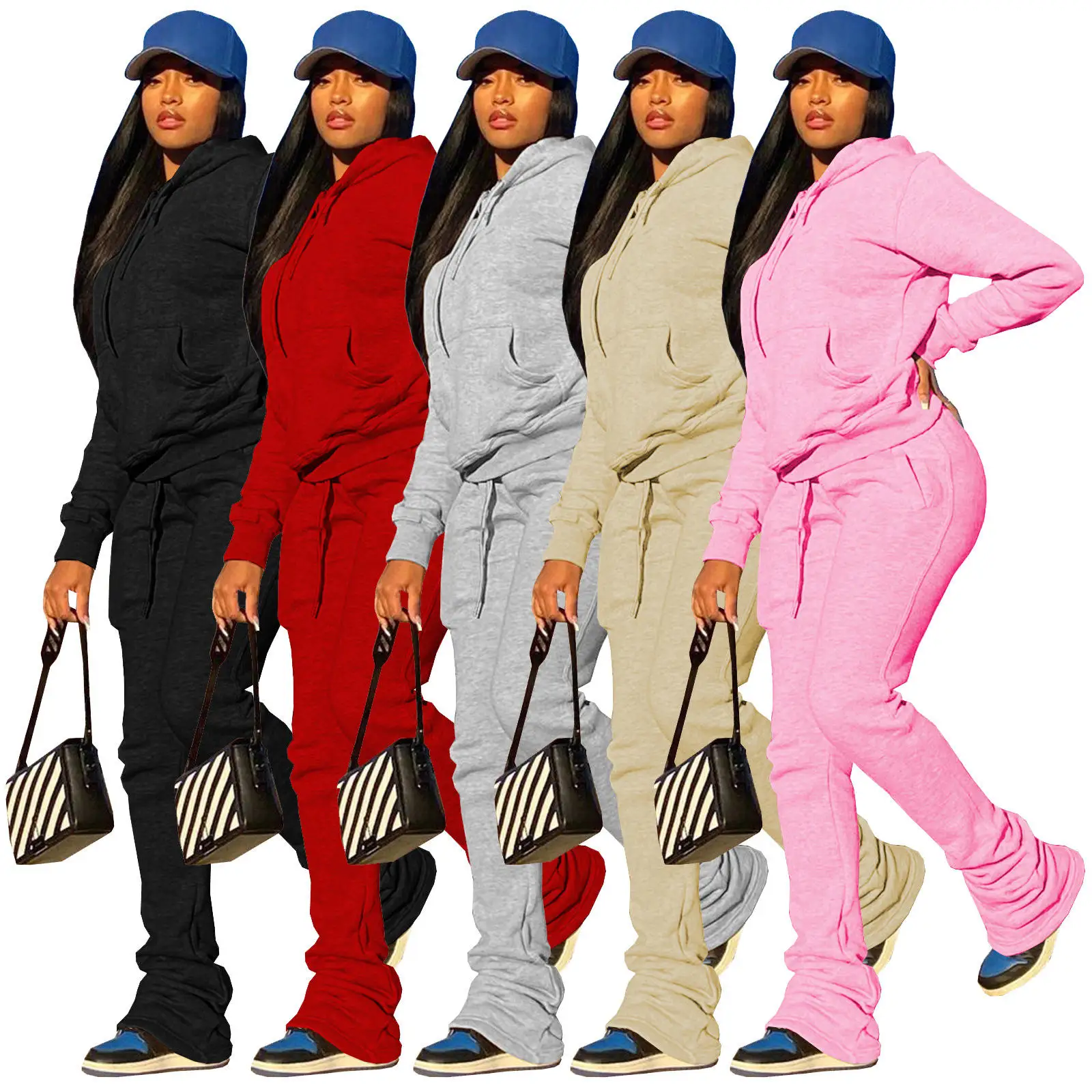 Conyson Fall Winter Sweatsuit Tracksuit Cotton 2 Piece Set Womens Sweat Suit Two Piece Pants Sets Women Joggers Stacked Track