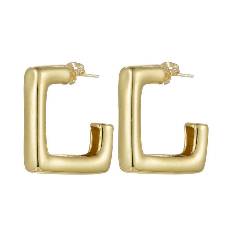 Waterproof Zircon Square U Shape Ins Style Women Jewelry 18K Gold Plated Copper Hoop Earring