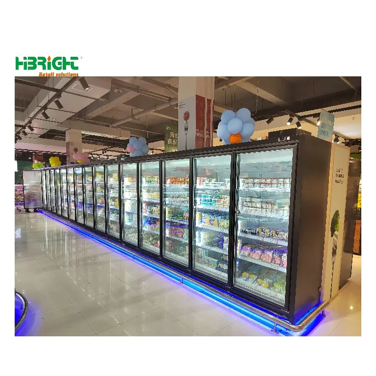 Commercial Supermarket Upright Cold Chiller Freezer with Glass Doors