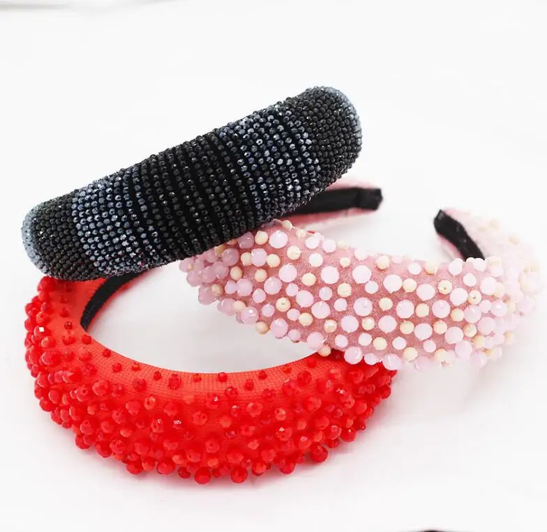 wholesale 2019 newest handmade baroque crystal beaded headband winter padded velvet headband for women party hair accessories