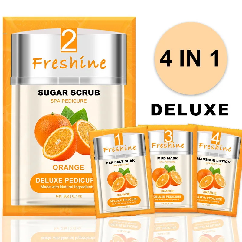 Orange Sugar Scrub Private Label Pedicure Deluxe Foot Kit In A Box 4 In 1 Kid Pedicure Spa Set Feet Pedicure Sugar Kit At Home