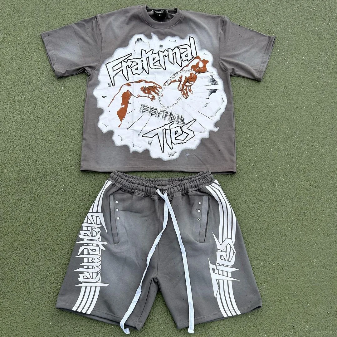 Men Clothes Acid Wash Tee And Shorts Blank Heavy Weight Cotton Sets 2 Piece Customizable Unisex Sweat Sets