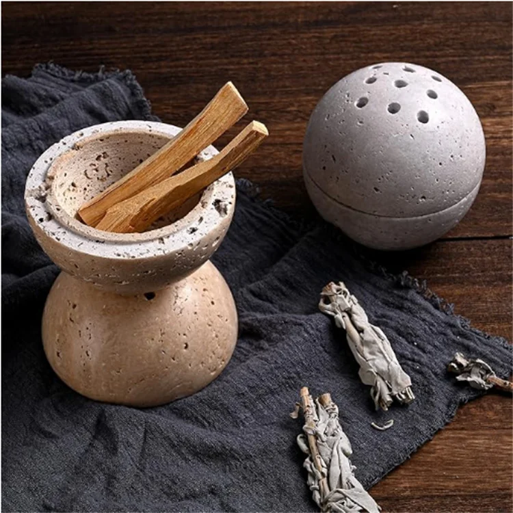 New Design Arabic Decoration Mubkhar Wood Burner Buddha Ramadan Arabian Round Ball Natural Travertine Incense Burner Holder