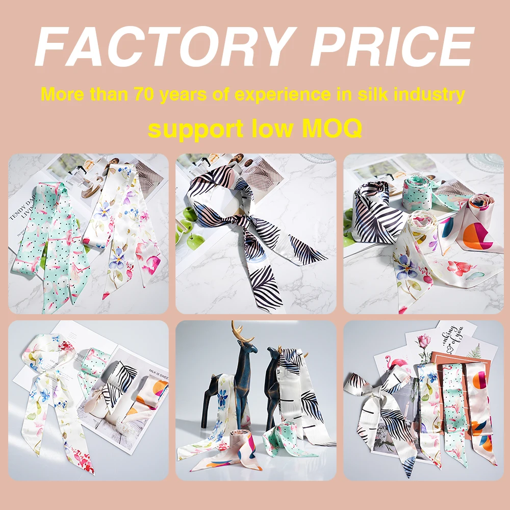 2022 Hot Scarf Ribbon Silk Custom Design Spring Women  Hairband Handbag Women Satin Scarf