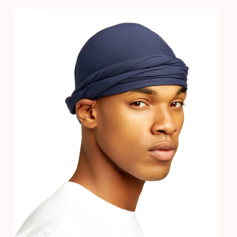 HZM-22064 Dome Wave Cap Bonnet Satin Turban Hat Hair Headwear Breathable Bottoming Durag Turban For Men