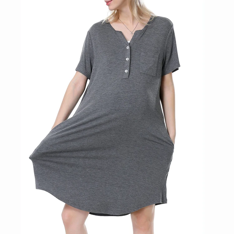 Customized Maternity Pajamas Summer Short Sleeve Button open Cotton Jersey Pregnant Nightwear for Breastfeeding Women Nightwear