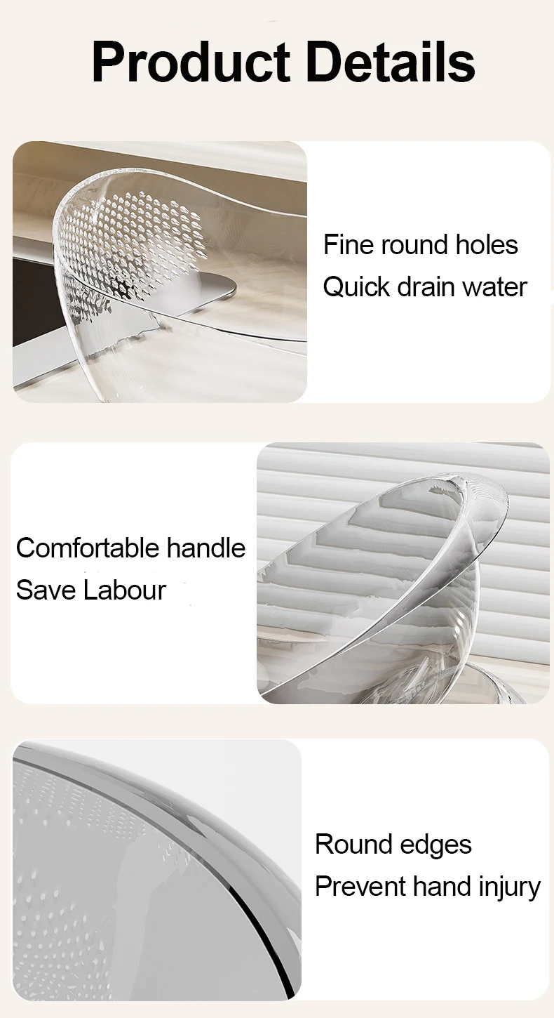 Hot Sell Kitchen Vegetable Fruit Washing Kitchen Colander Transparent Plastic Drain Basket